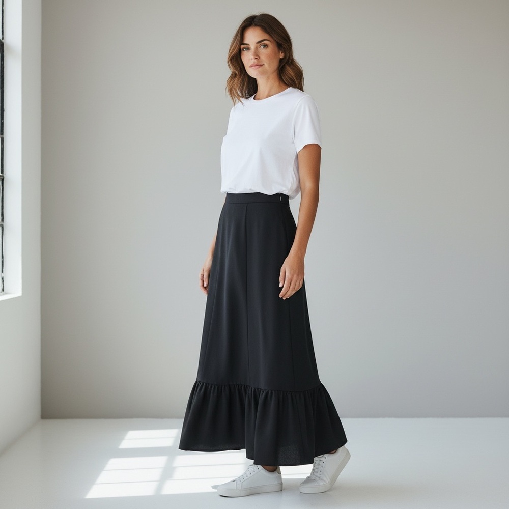 Unbranded Vintage Wool Ruffled Maxi Skirt Union Made Lined Bow Side‎ Zip
